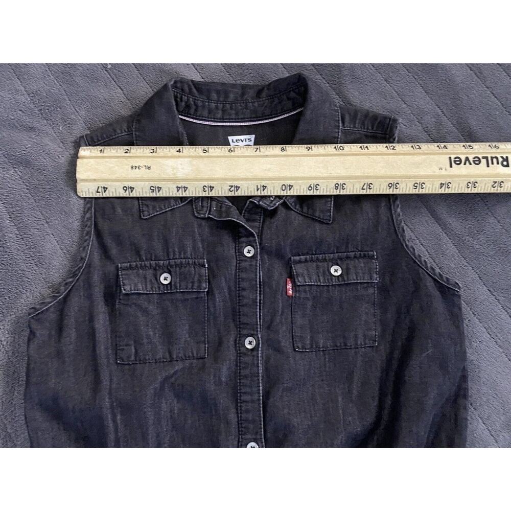 Levi's Sz Lg Levi’s denim shirt dress Y2K casual shirtwaist Black Stone Button - Picture 7 of 9